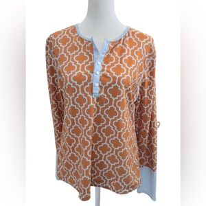 Cabana Life Orange and White Geometric Sport Top. Large